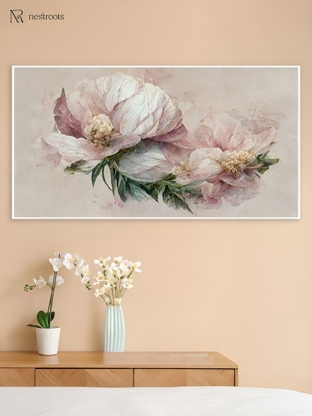 

nestroots Pink & White 1 Piece Canvas Floral and Botanical Wall Paintings