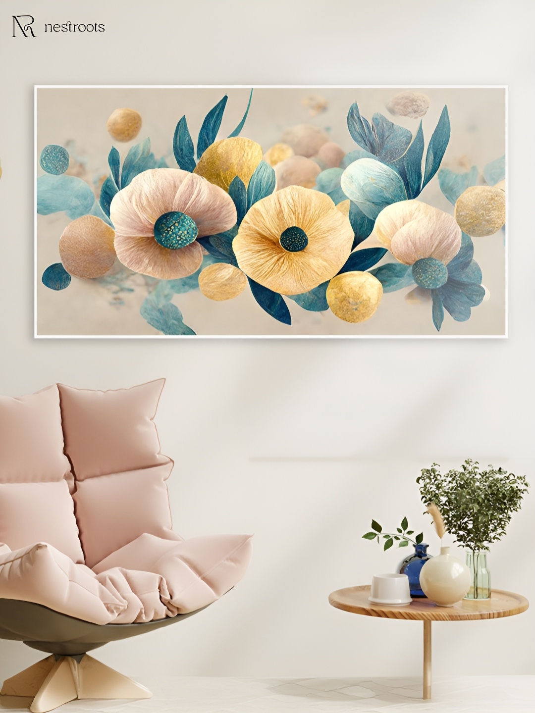 

nestroots Cream-Coloured & Blue 1 Piece Canvas Other Wall Paintings