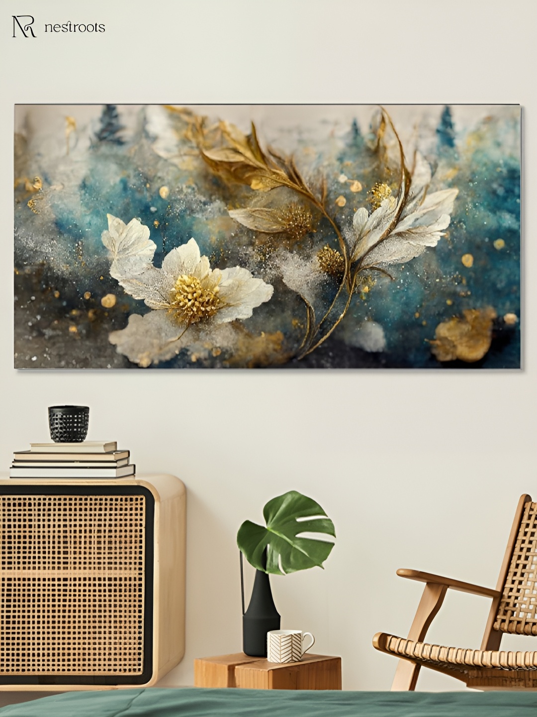 

nestroots Blue & White 1 Piece Canvas Floral and Botanical Wall Paintings