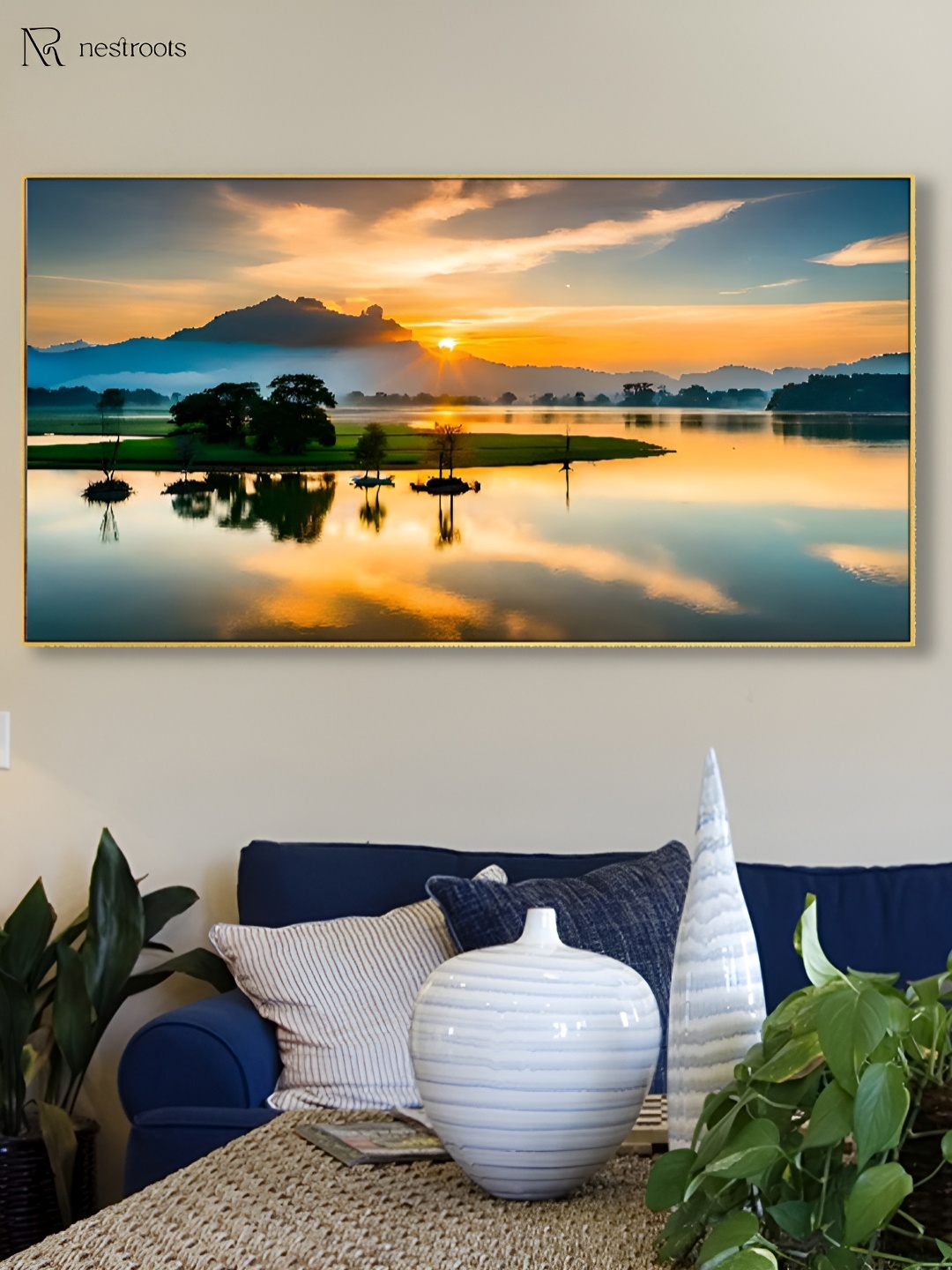 

nestroots Blue & Orange 1 Piece Canvas Other Wall Paintings
