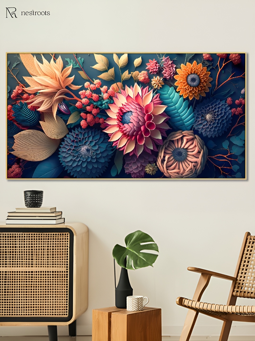 

nestroots Pink & Blue 1 Piece Canvas Floral and Botanical Wall Paintings