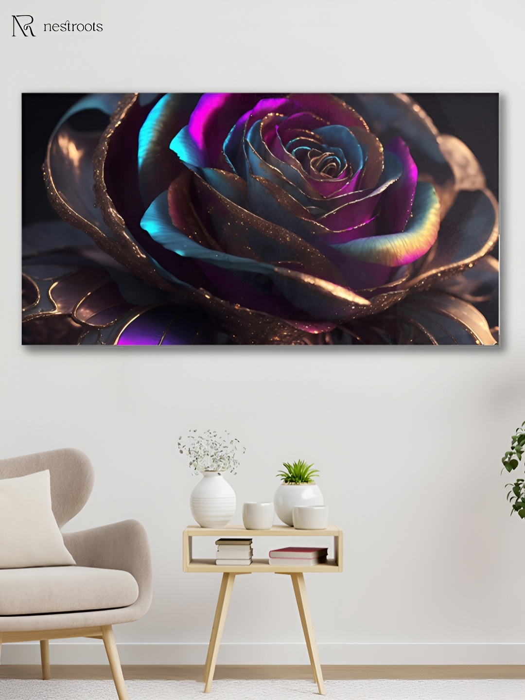 

nestroots Purple & Blue 1 Piece Canvas Floral and Botanical Wall Paintings