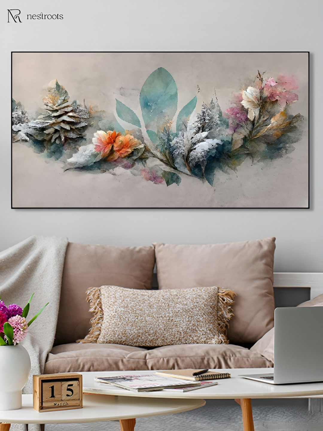 

nestroots Grey & Blue 1 Piece Canvas Floral and Botanical Wall Paintings
