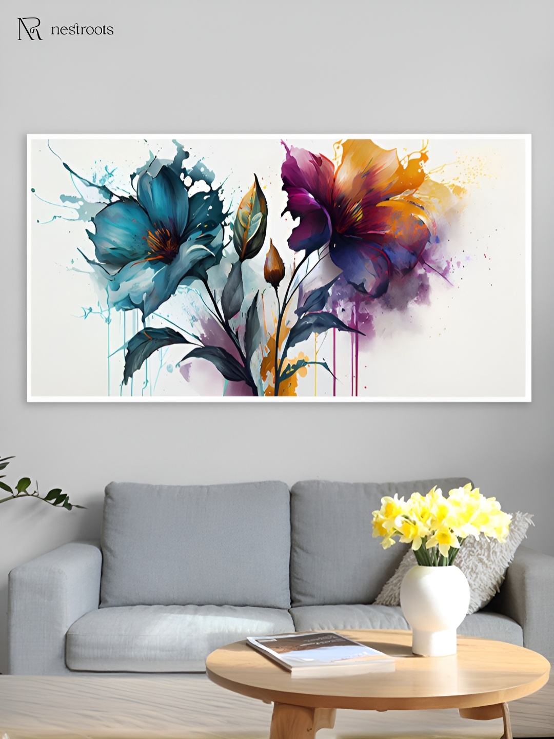 

nestroots White & Purple 1 Piece Canvas Floral and Botanical Wall Paintings