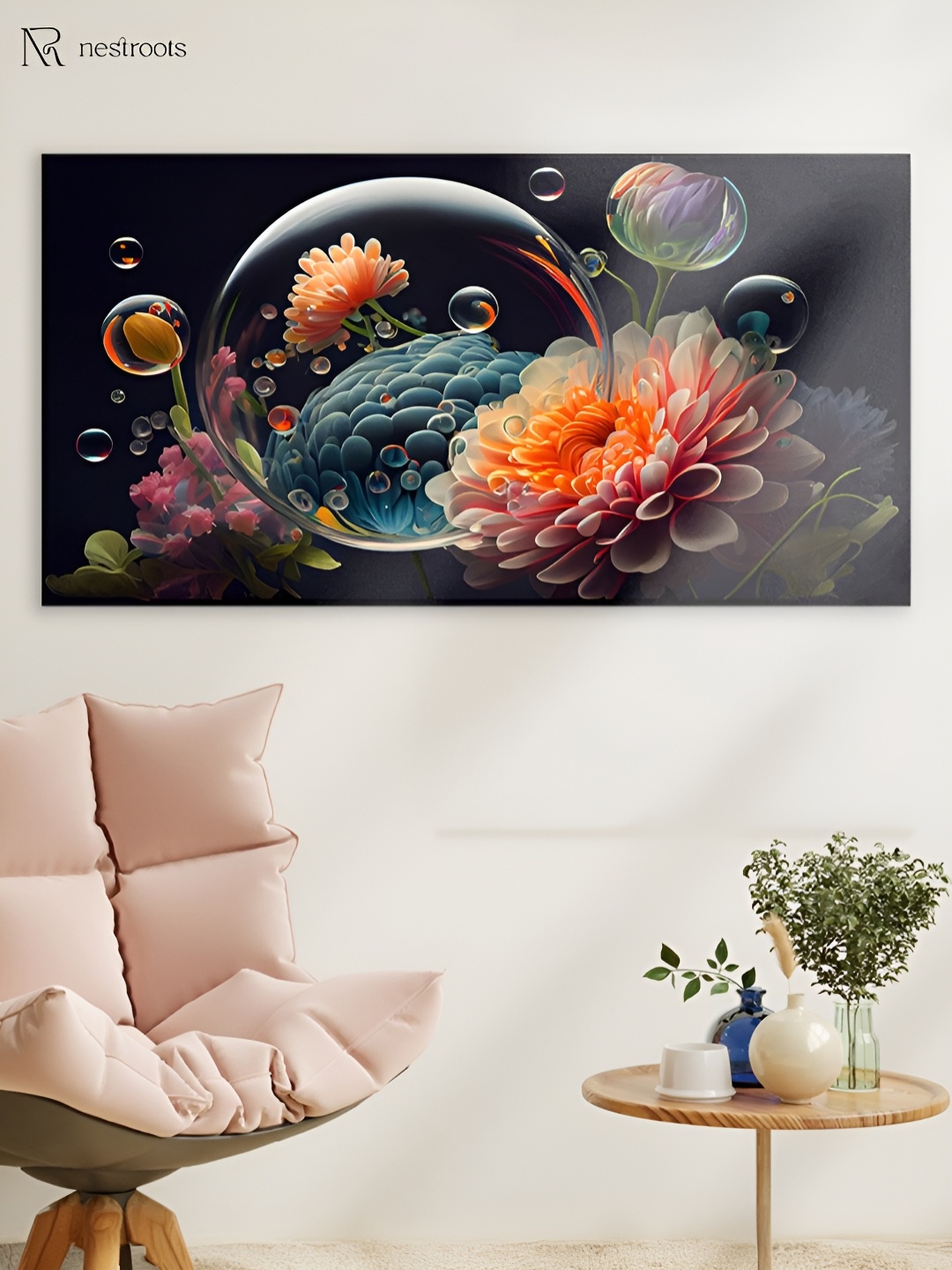 

nestroots Black & Orange 1 Piece Canvas Floral and Botanical Wall Paintings