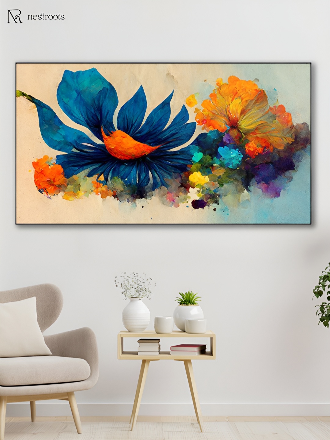 

nestroots White & Orange 1 Piece Canvas Floral and Botanical Wall Paintings