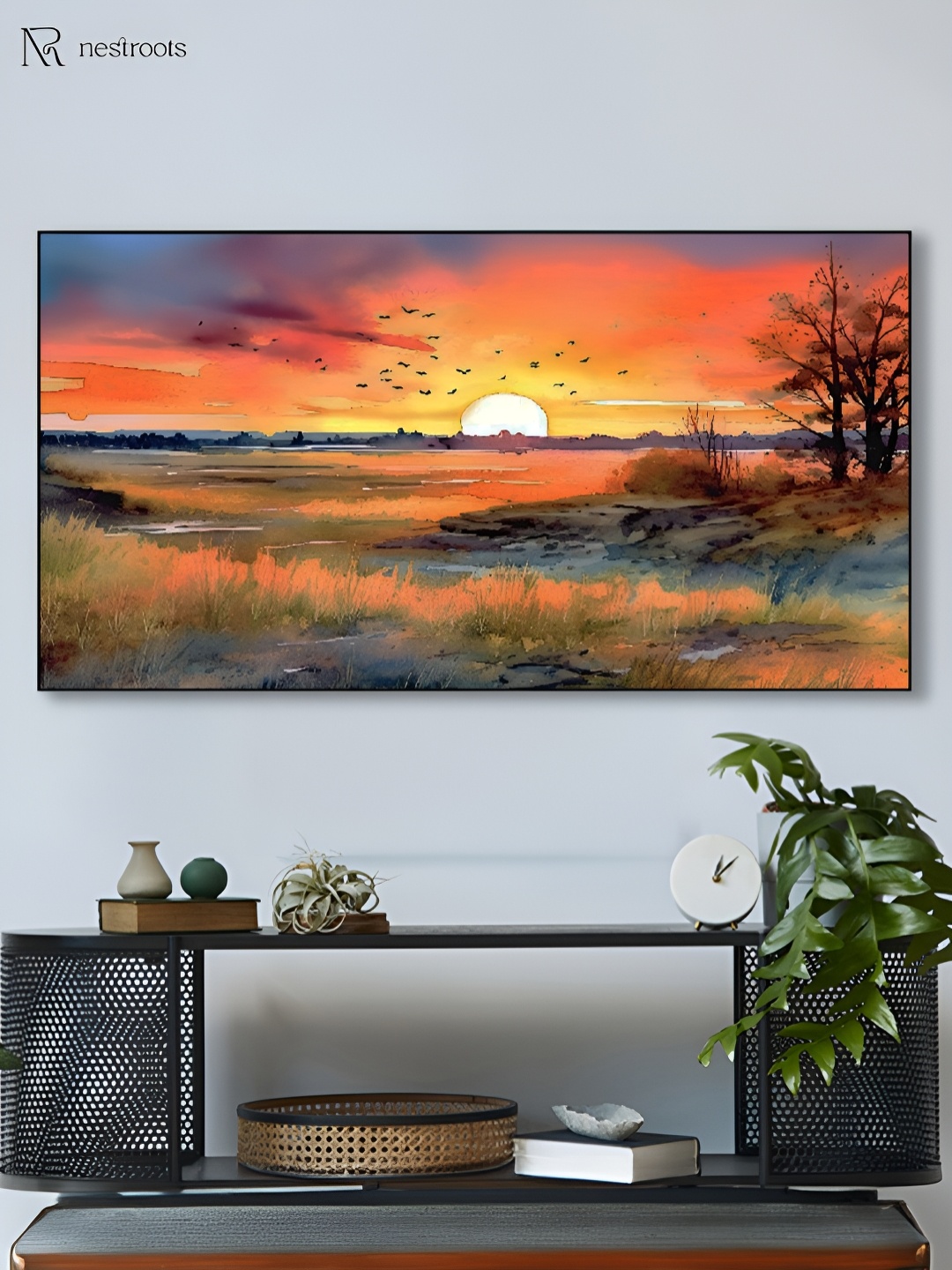 

nestroots Blue & Orange 1 Piece Canvas Other Wall Paintings