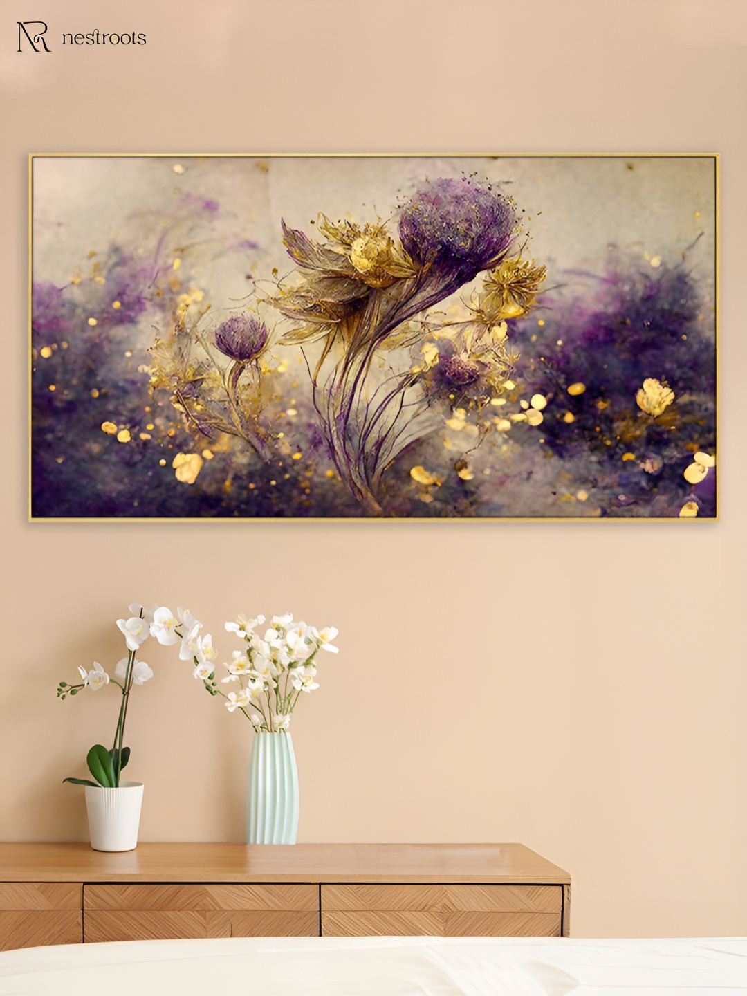 

nestroots Purple & Green 1 Piece Canvas Floral and Botanical Wall Paintings