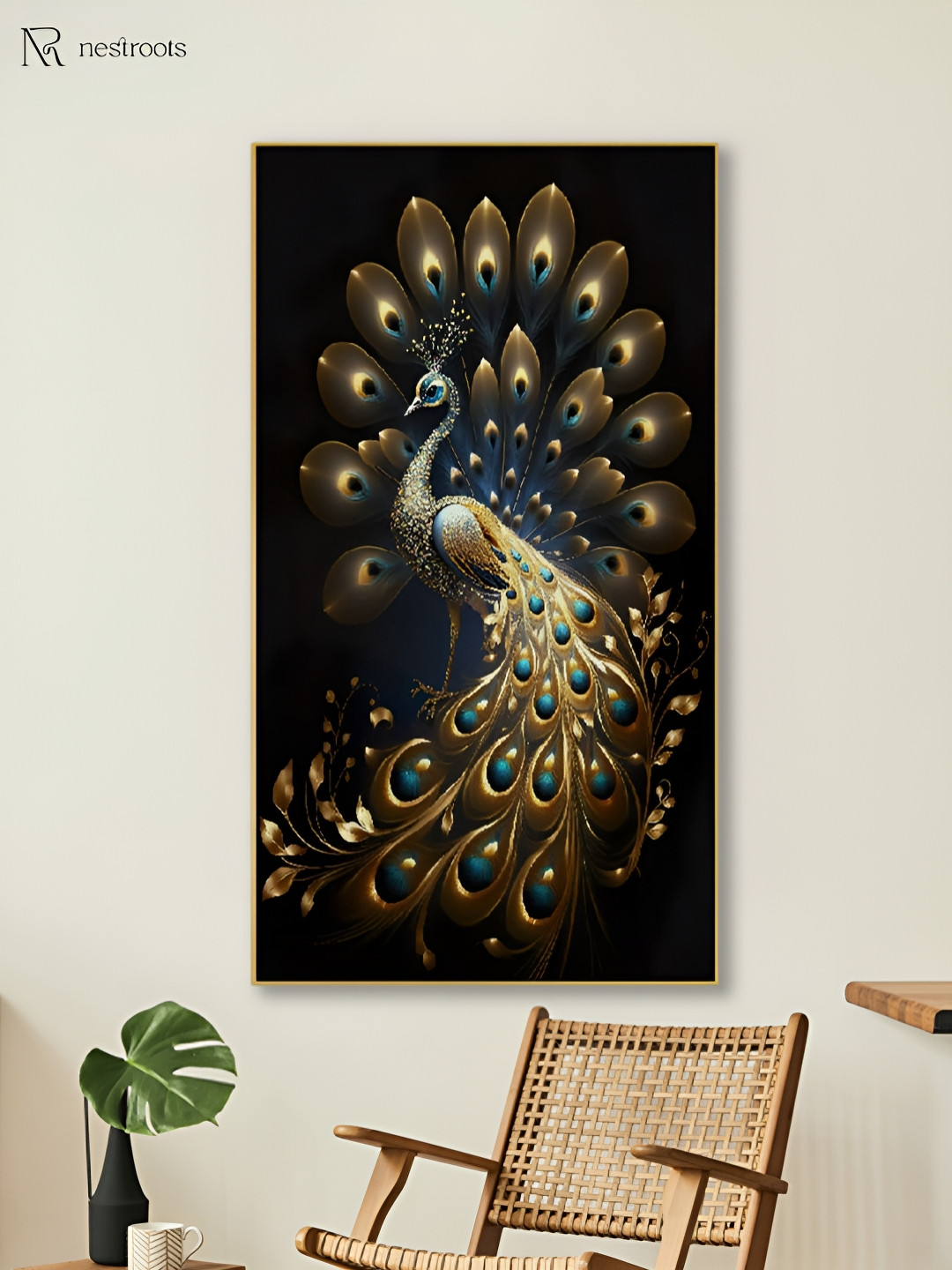 

nestroots Black & Blue 1 Piece Canvas Birds and Animals Wall Paintings