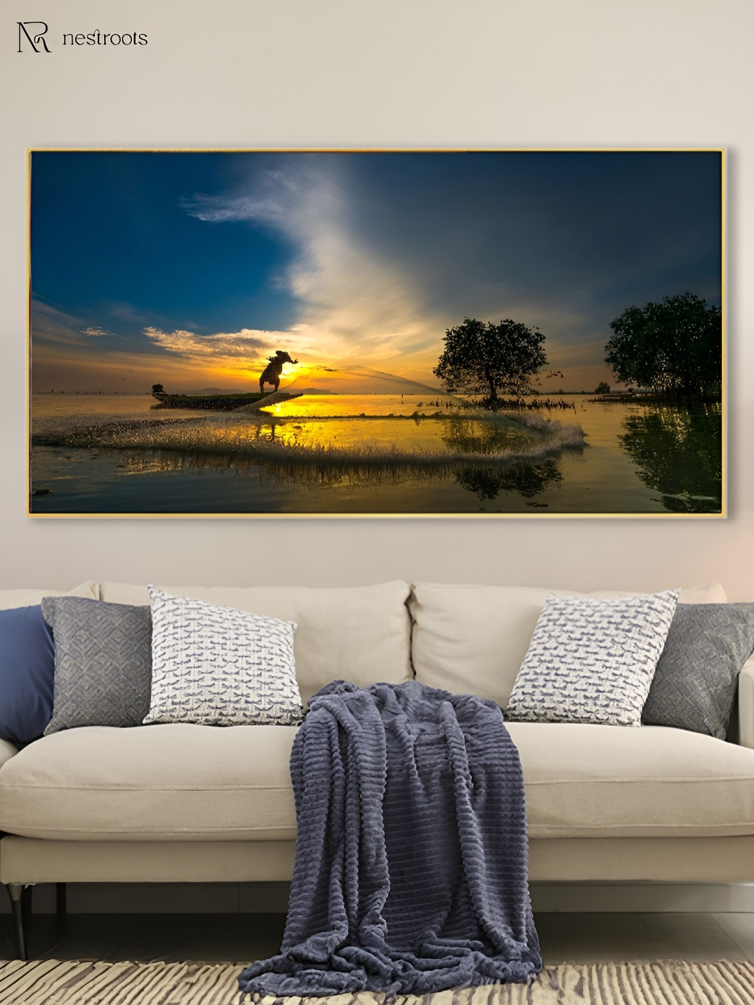 

nestroots Navy Blue & Yellow 1 Piece Canvas Other Wall Paintings