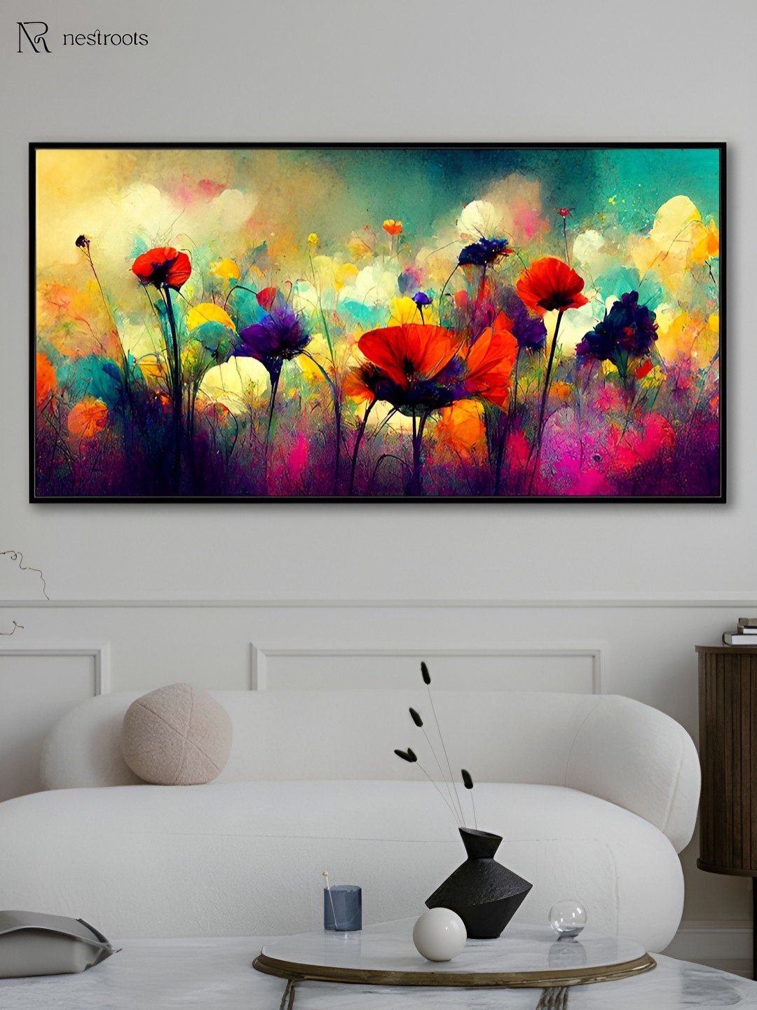 

nestroots Green & Pink Abstract Floral Burst: Vivid Colors Canvas Paintings Wall Art