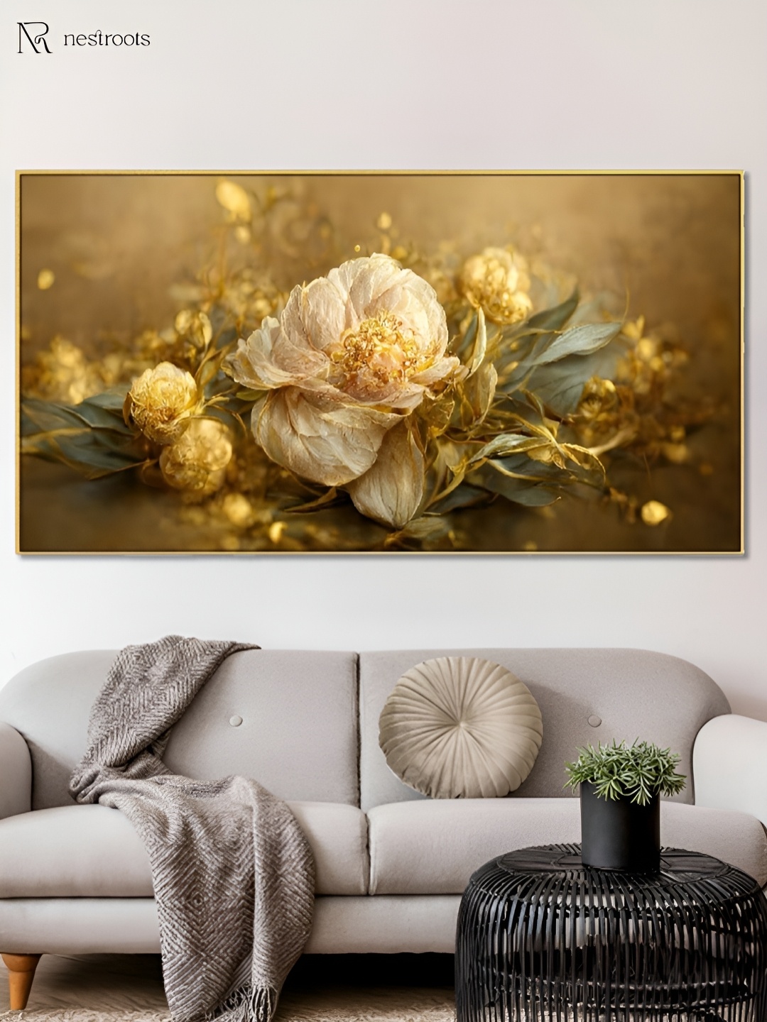 

nestroots Gold-Toned & Pink 1 Piece Canvas Floral and Botanical Wall Paintings