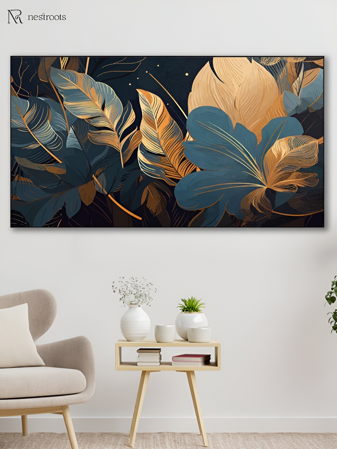 

nestroots Blue & Black 1 Piece Canvas Floral and Botanical Wall Paintings