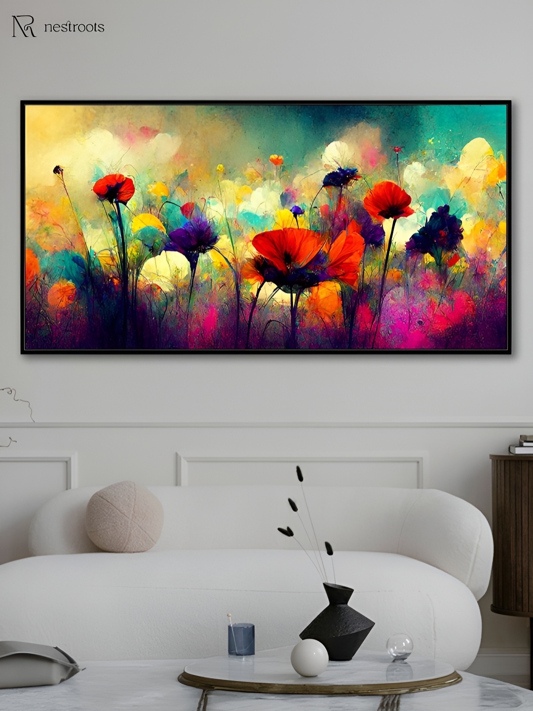 

nestroots Green & Red Abstract Floral Burst: Vivid Colors Canvas Paintings Wall Art
