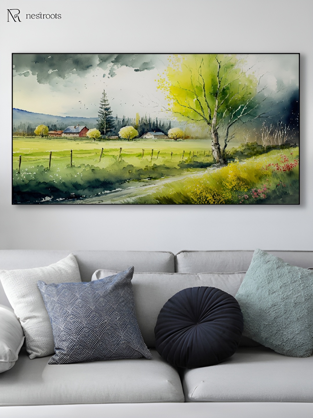 

nestroots Green & White 1 Piece Canvas Other Wall Paintings