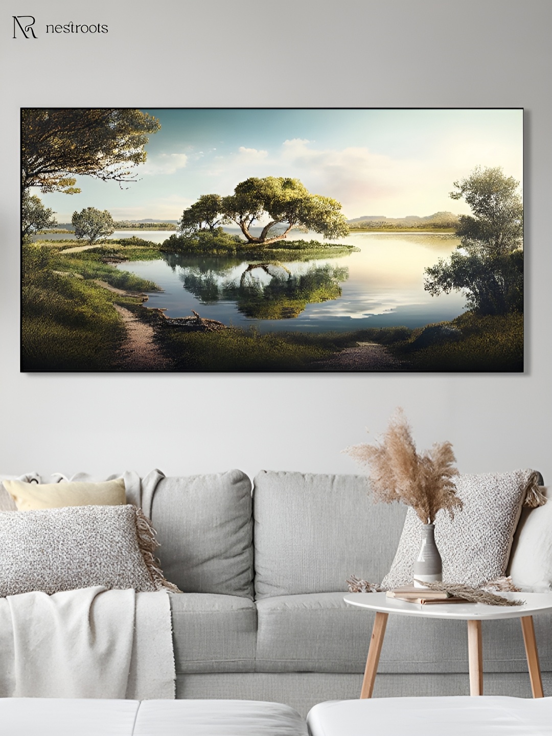

nestroots White & Green 1 Piece Canvas Floral and Botanical Wall Paintings
