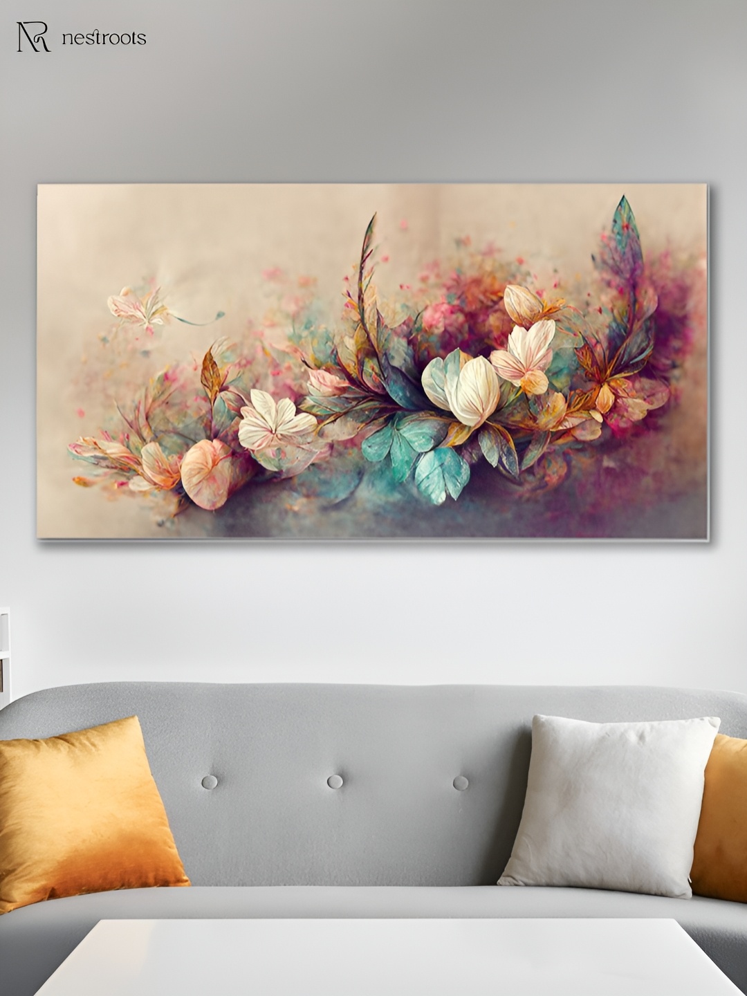 

nestroots Pink & Blue 1 Piece Canvas Floral and Botanical Wall Paintings