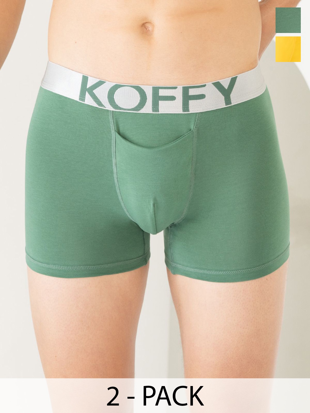 

KOFFY ack Of 2 Breathability Trunks-KOFFY_KI25_YLW_GN_2PC, Yellow