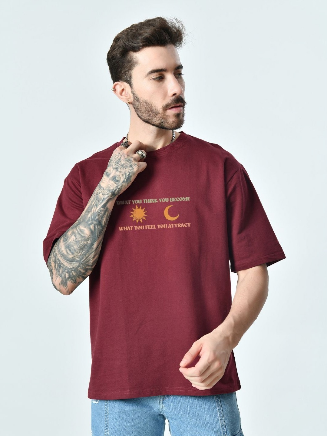 

EKSDEE Men Printed T-shirt, Burgundy
