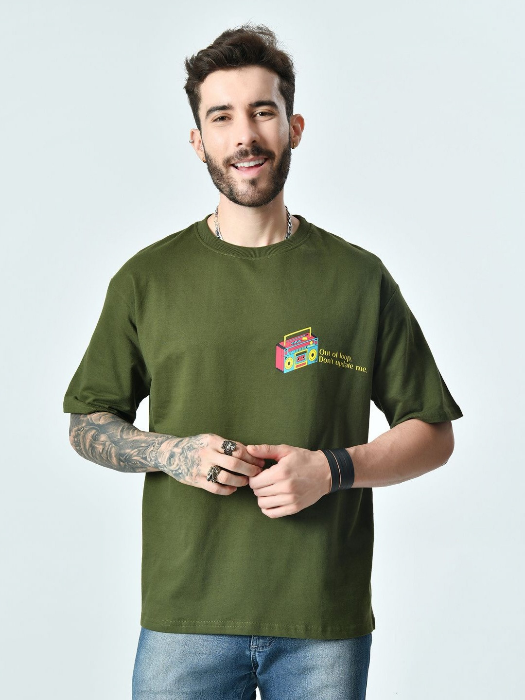 

EKSDEE Men Applique T-shirt, Olive