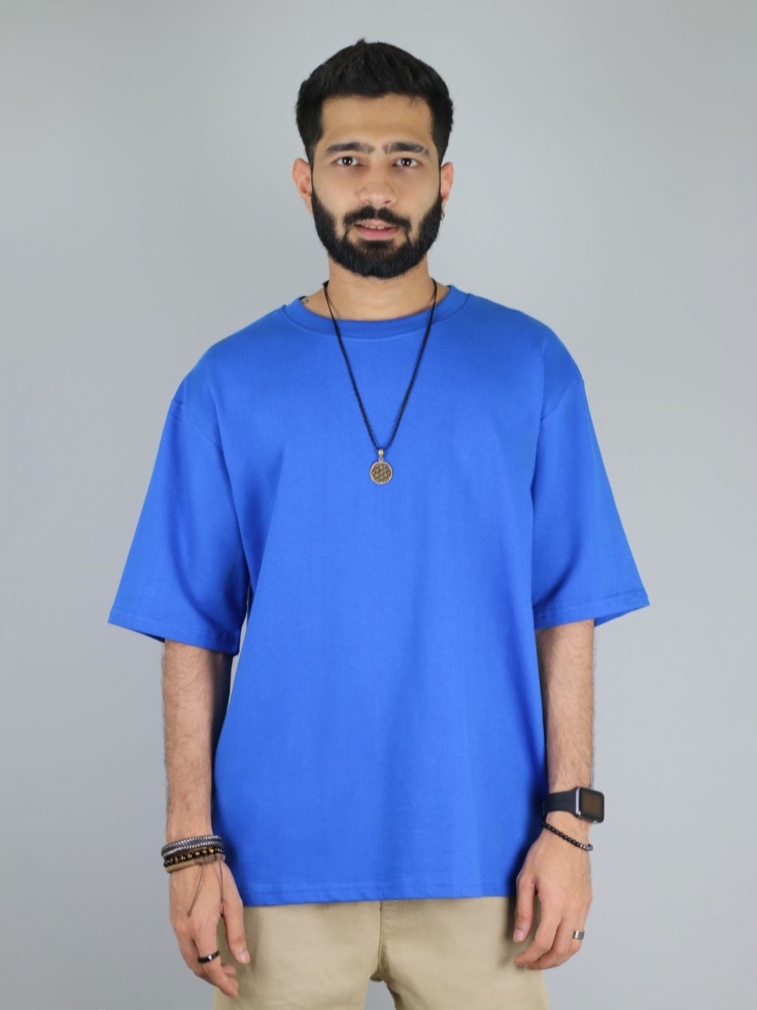 

EKSDEE Men Henley Neck Extended Sleeves Raw Edge T-shirt, Blue
