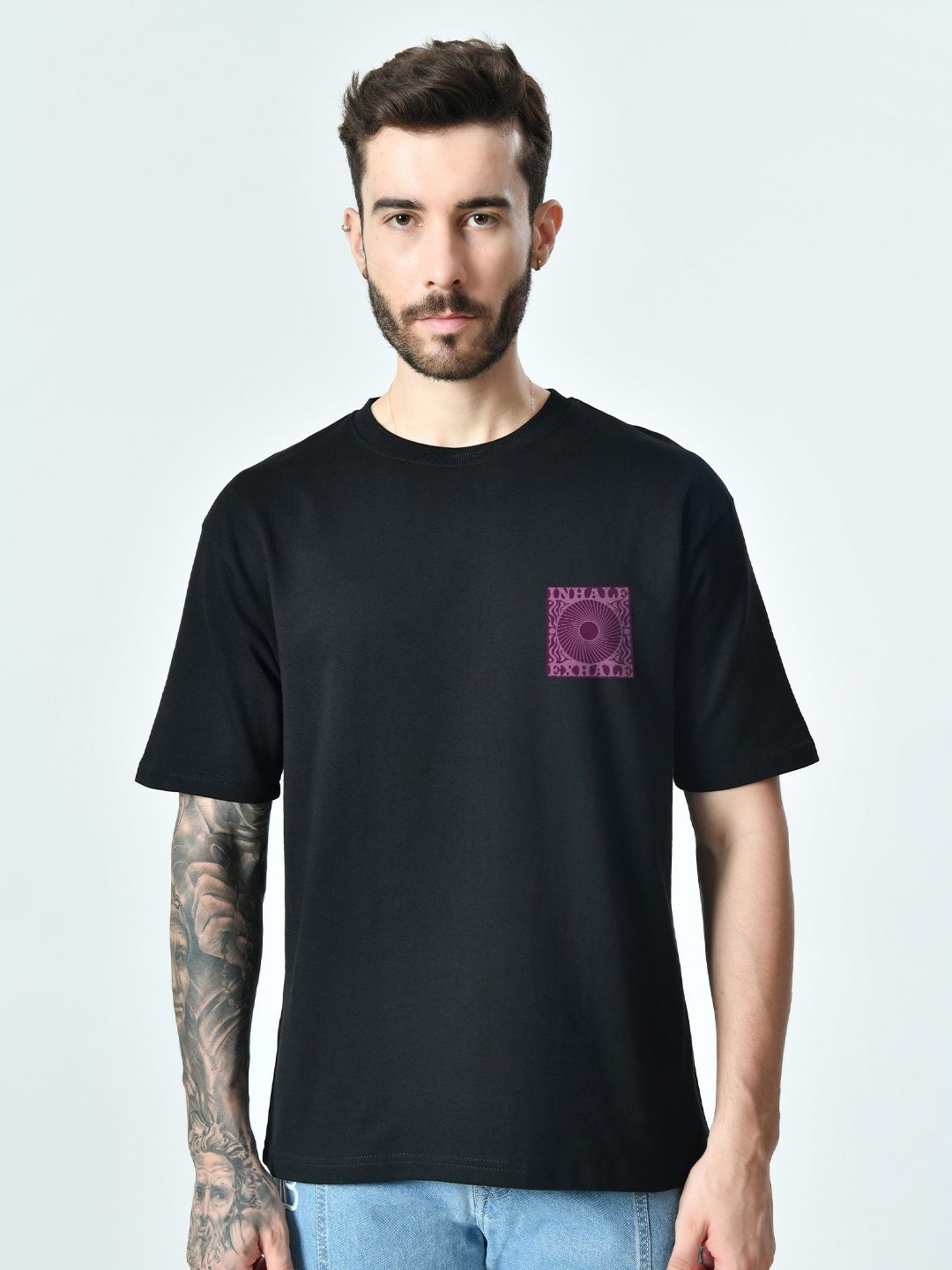 

EKSDEE Men Floral Pockets T-shirt, Black