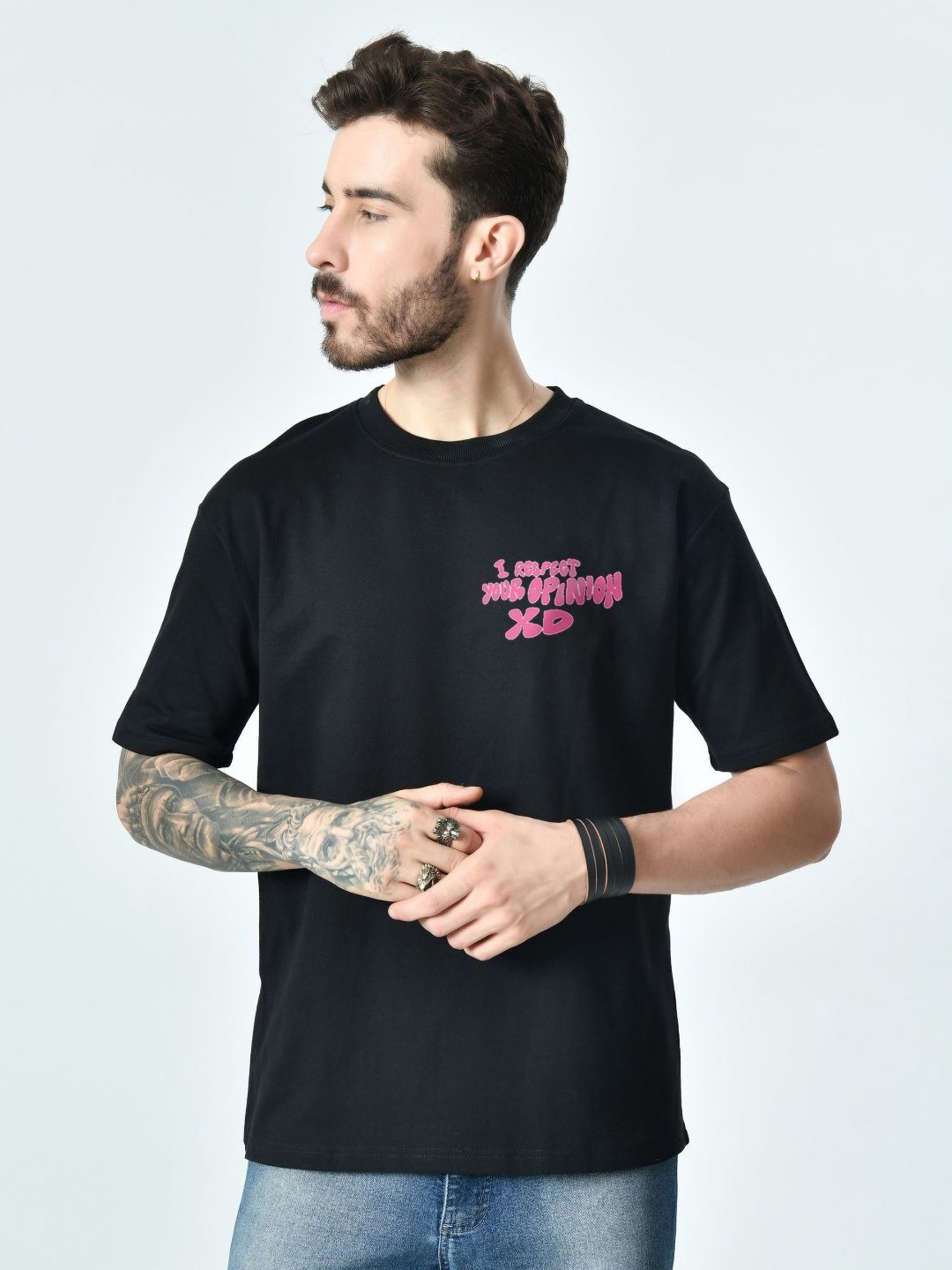 

EKSDEE Men Tribal Drop-Shoulder Sleeves Pockets T-shirt, Black