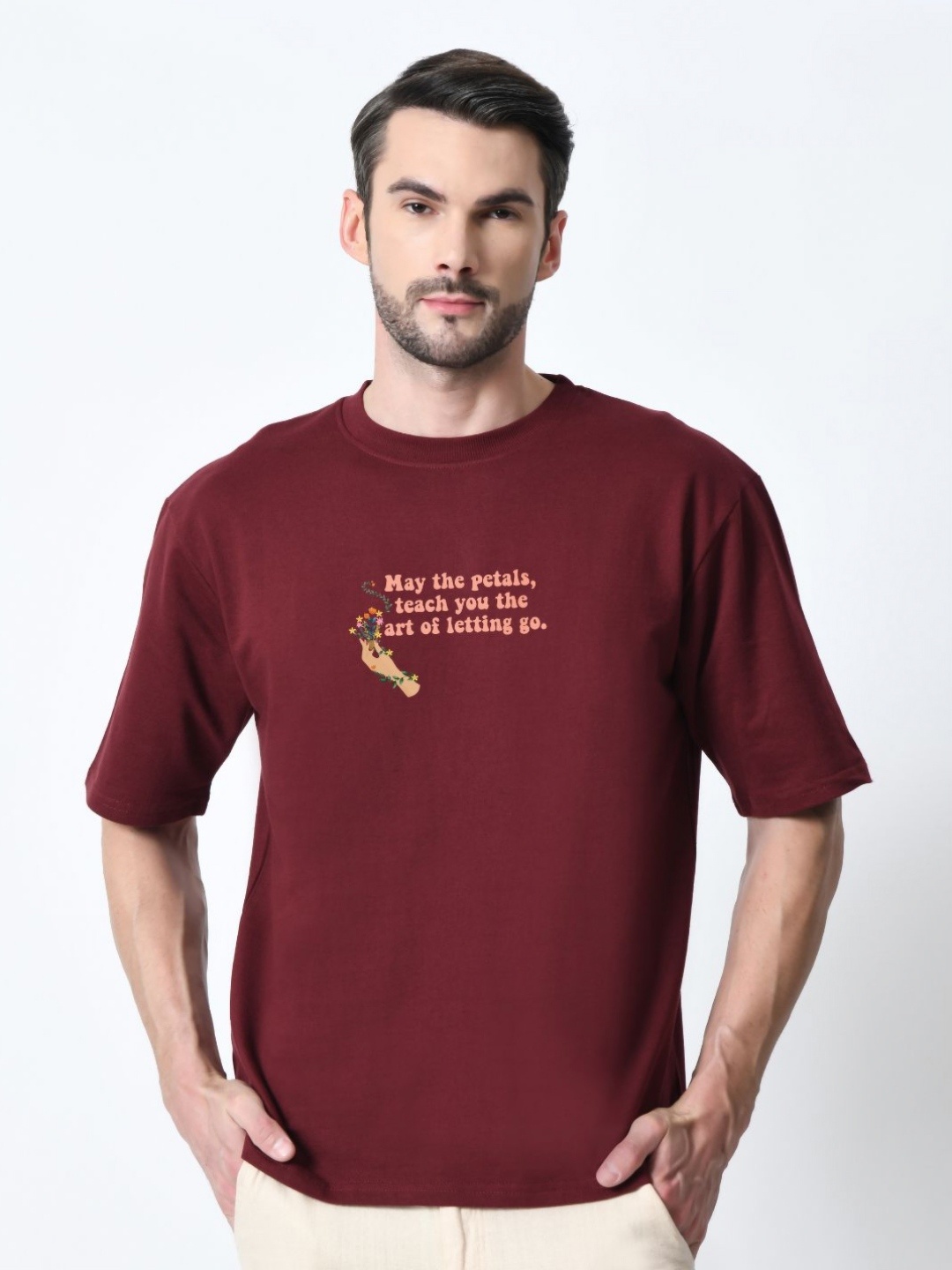 

EKSDEE Men Typography Printed T-shirt, Burgundy