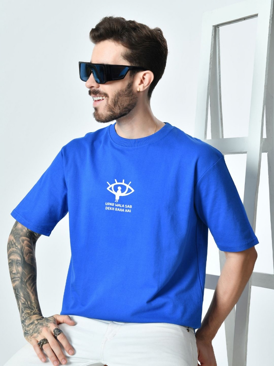 

EKSDEE Men Typography Henley Neck Pockets T-shirt, Blue
