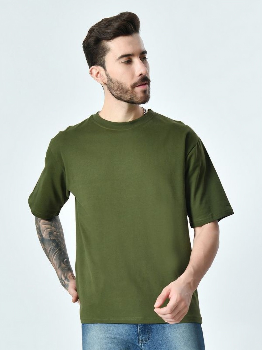 

EKSDEE Men Floral V-Neck Pockets T-shirt, Olive