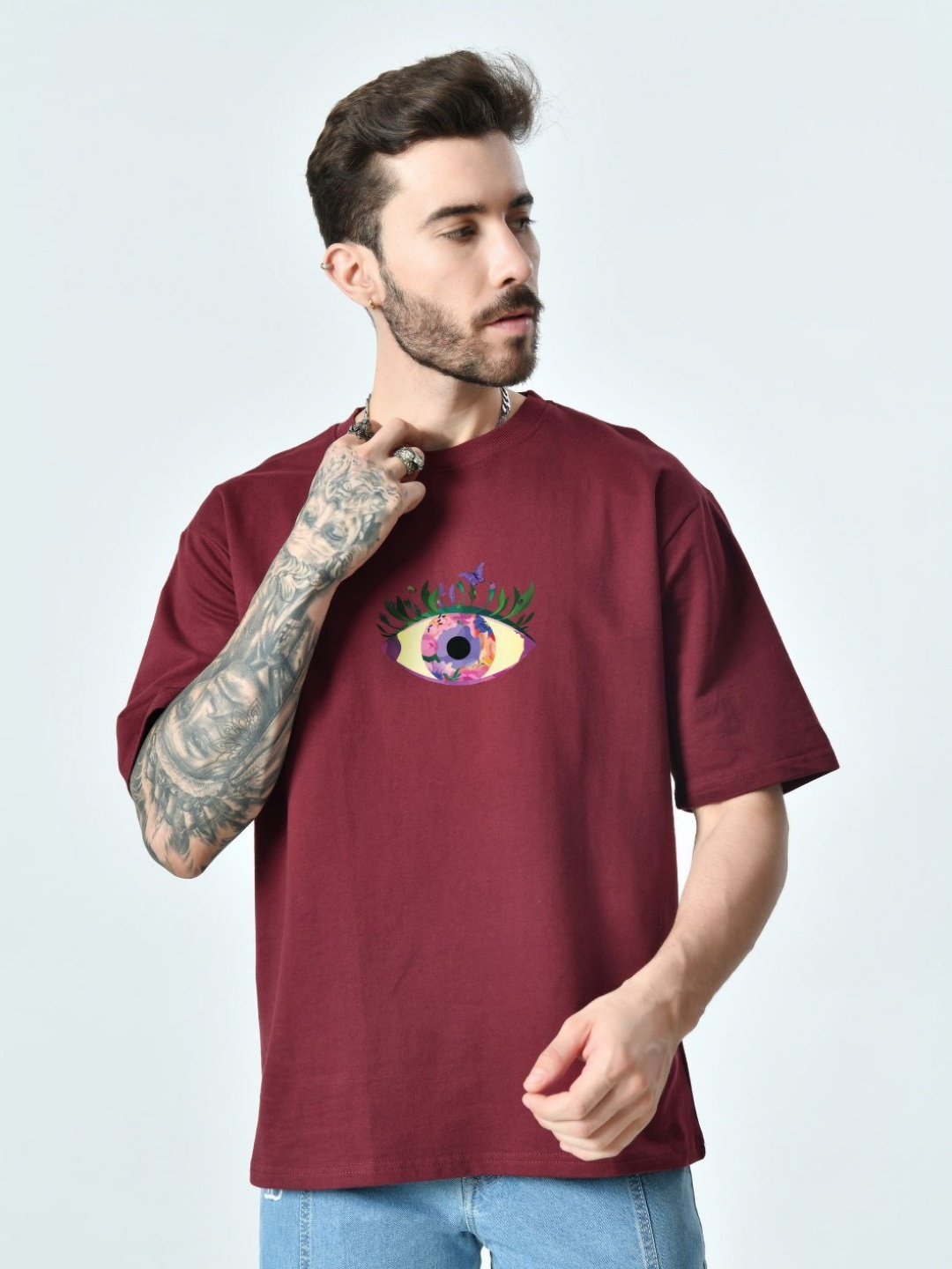 

EKSDEE Men Sports Printed Applique T-shirt, Burgundy