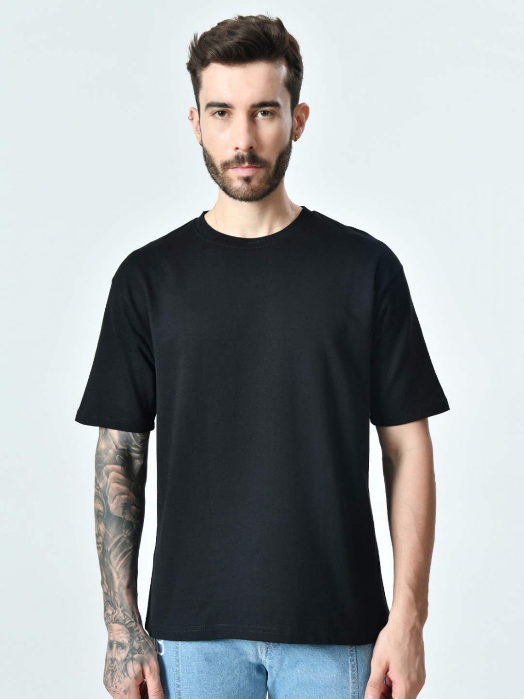 

EKSDEE Men Raw Edge T-shirt, Black