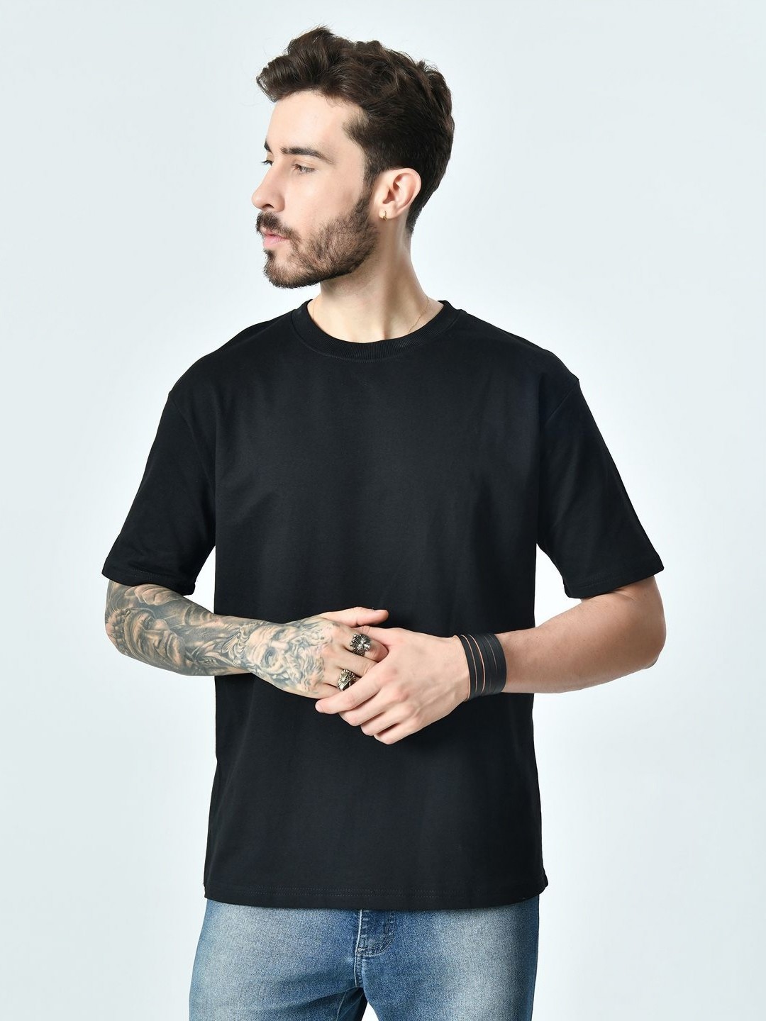

EKSDEE Men Raw Edge T-shirt, Black