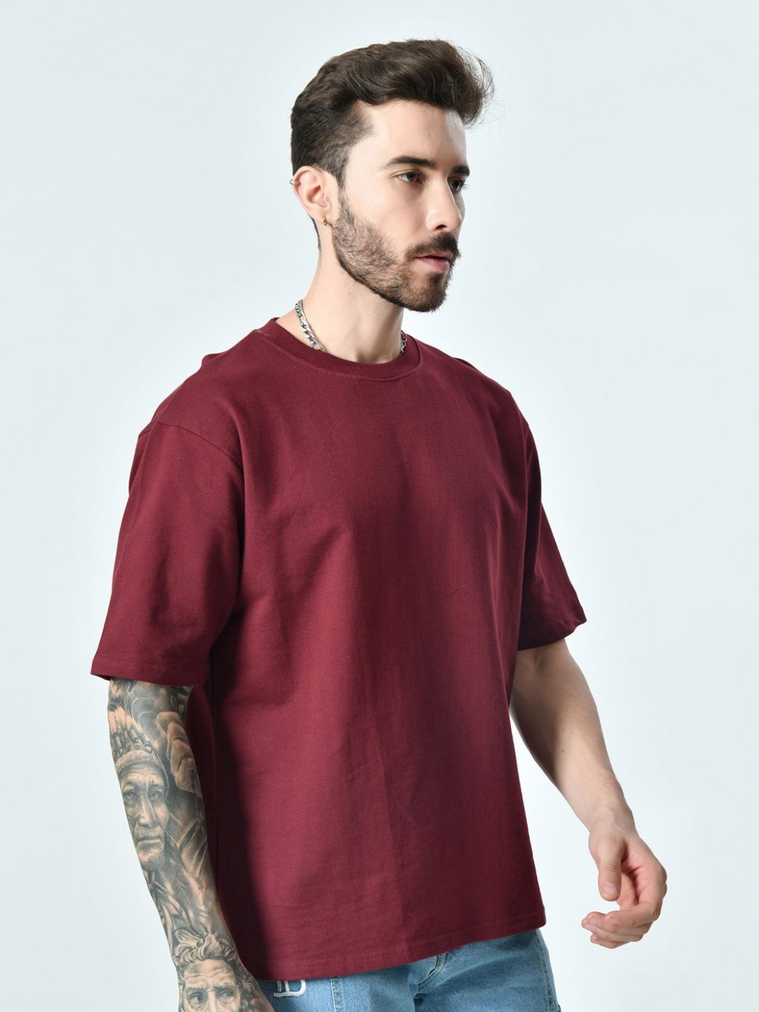 

EKSDEE Men Extended Sleeves Pockets T-shirt, Burgundy