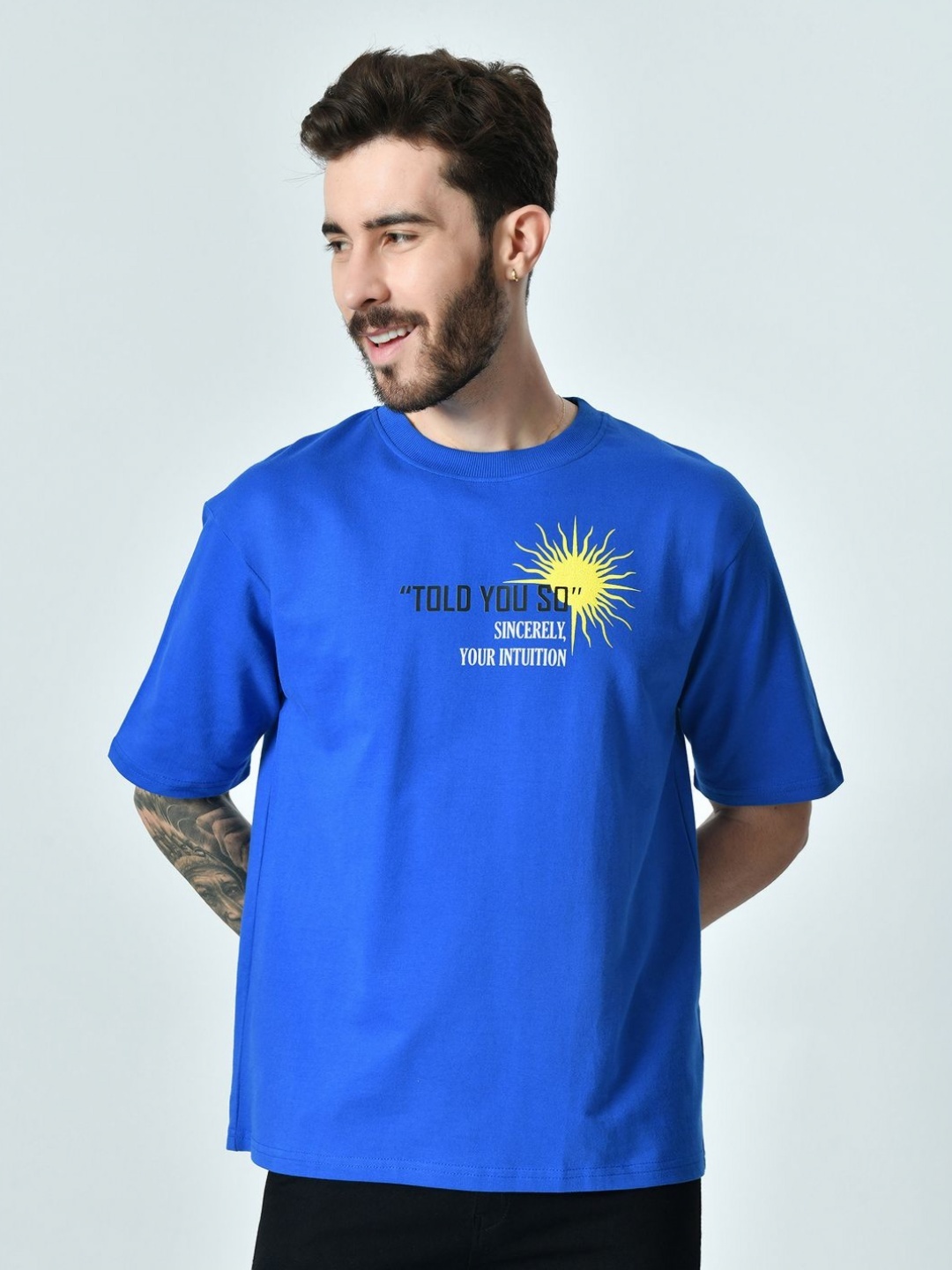 

EKSDEE Men Typography Printed T-shirt, Blue