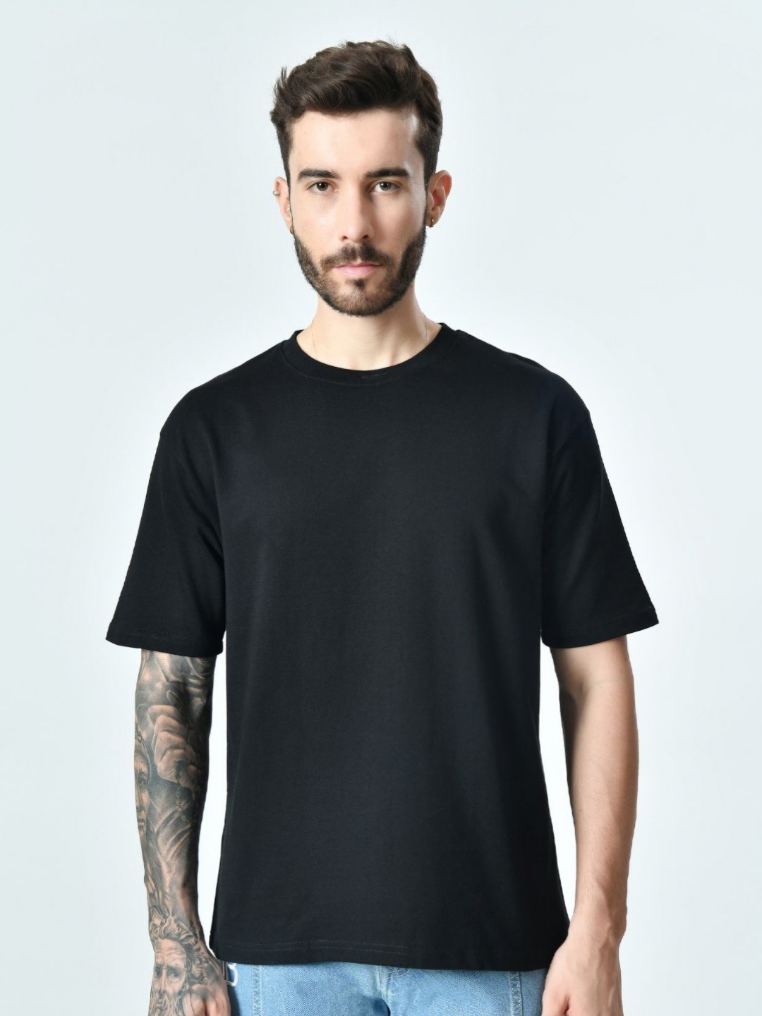 

EKSDEE Men Drop-Shoulder Sleeves Pockets T-shirt, Black