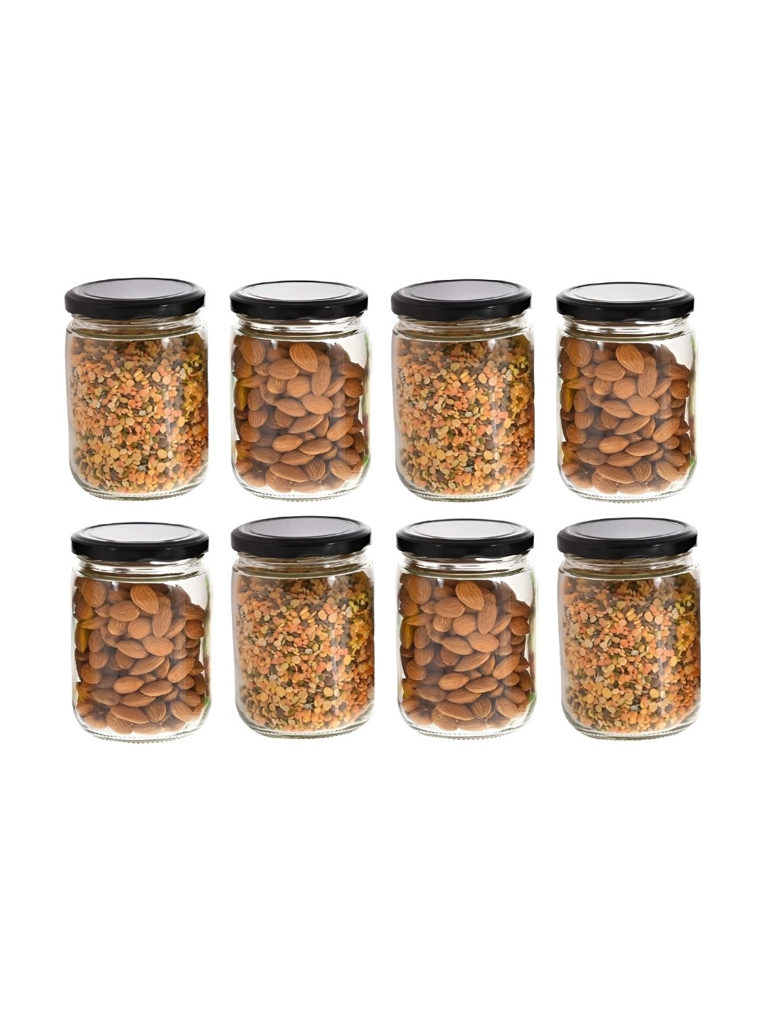 

tyche enterprises 8- Pcs Transparent & Black Glass Storage Container