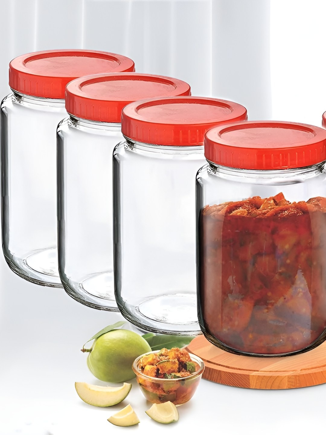 

tyche enterprises 6- Pcs Transparent & Red Glass Storage Container