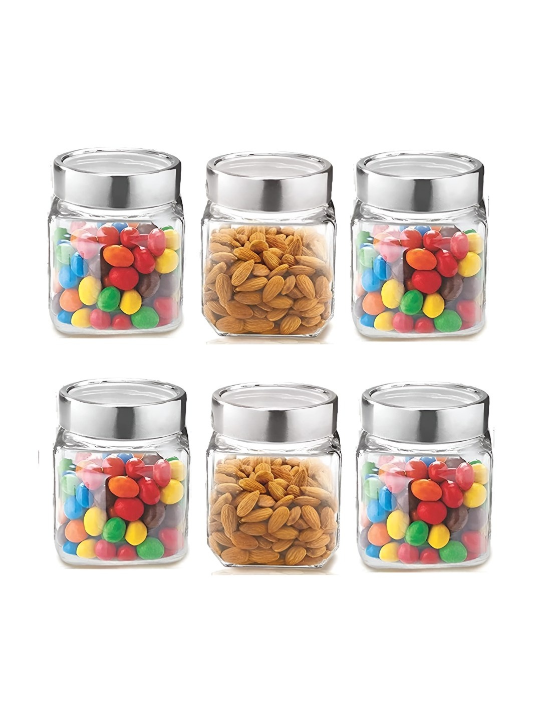 

tyche enterprises 6- Pcs Transparent & Grey Glass Storage Containers