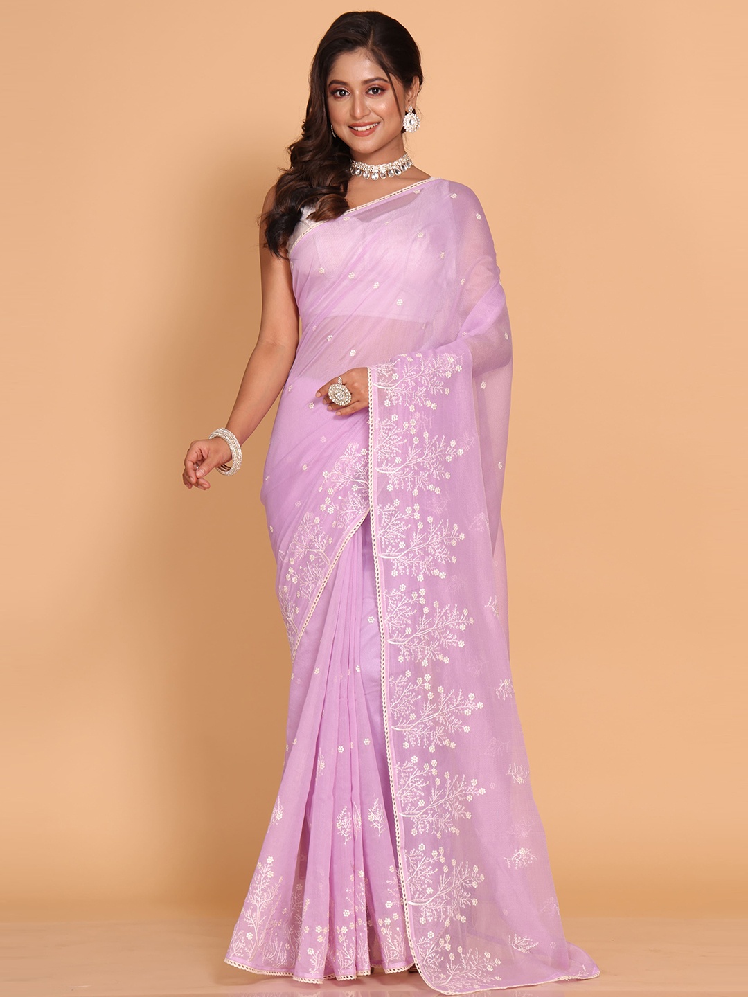

Morchari Floral Supernet Saree, Purple