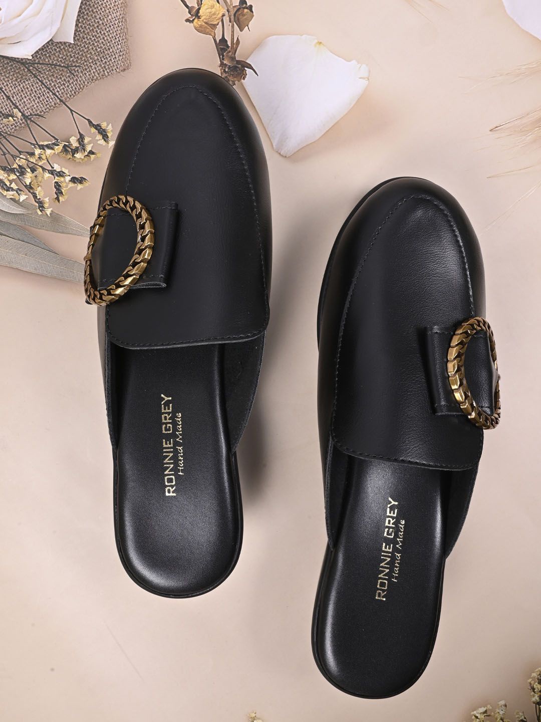 

Ronnie Grey Women Mules with Buckles Flats, Black