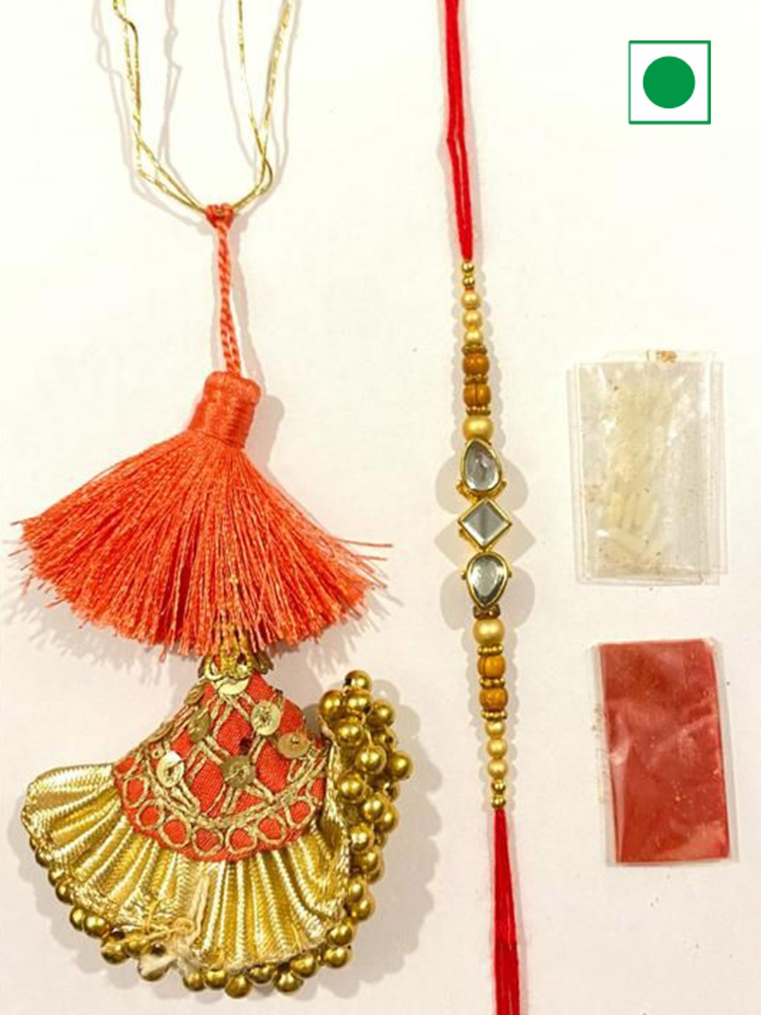 

Wishbox 2-Pcs Rakhi & Stuffed Almond Dates With Tikka & Chawal, Brown