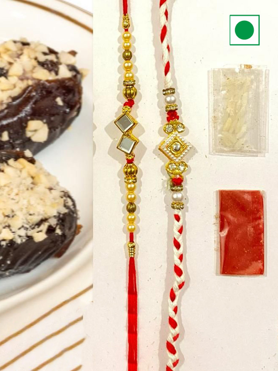 

Wishbox 2-Pcs Rakhi & Berry Almond Dates With Tikka & Rice, Brown