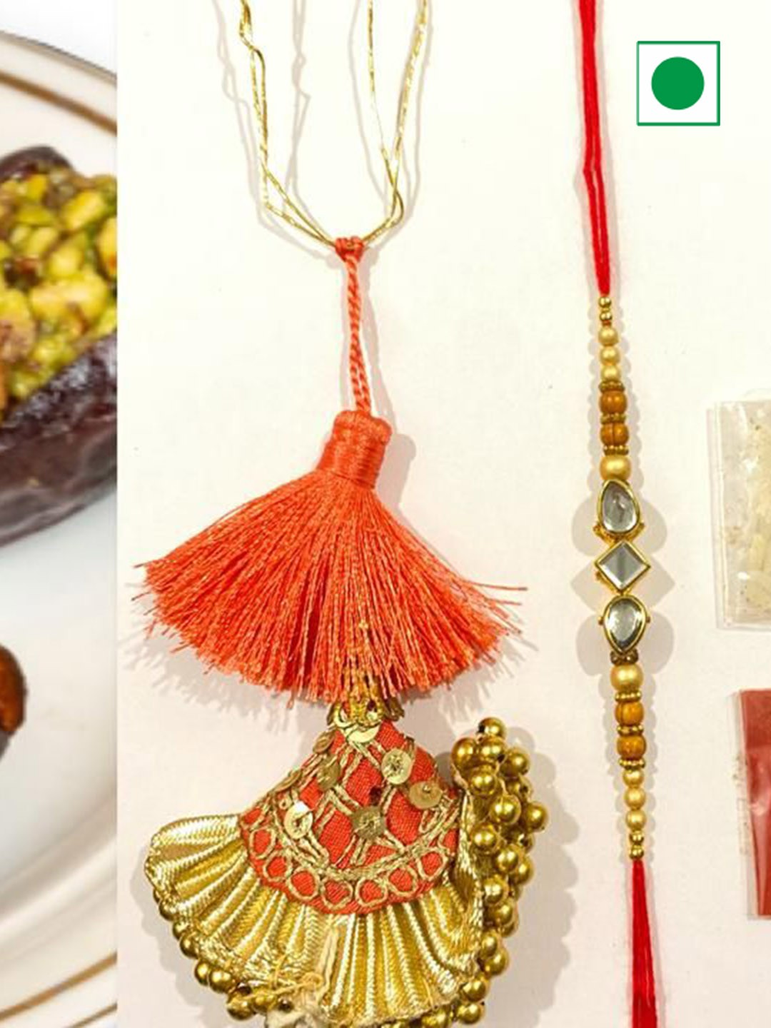 

Wishbox Set Of 5 Rakhi With Dates & Chawal Gift Set, Brown