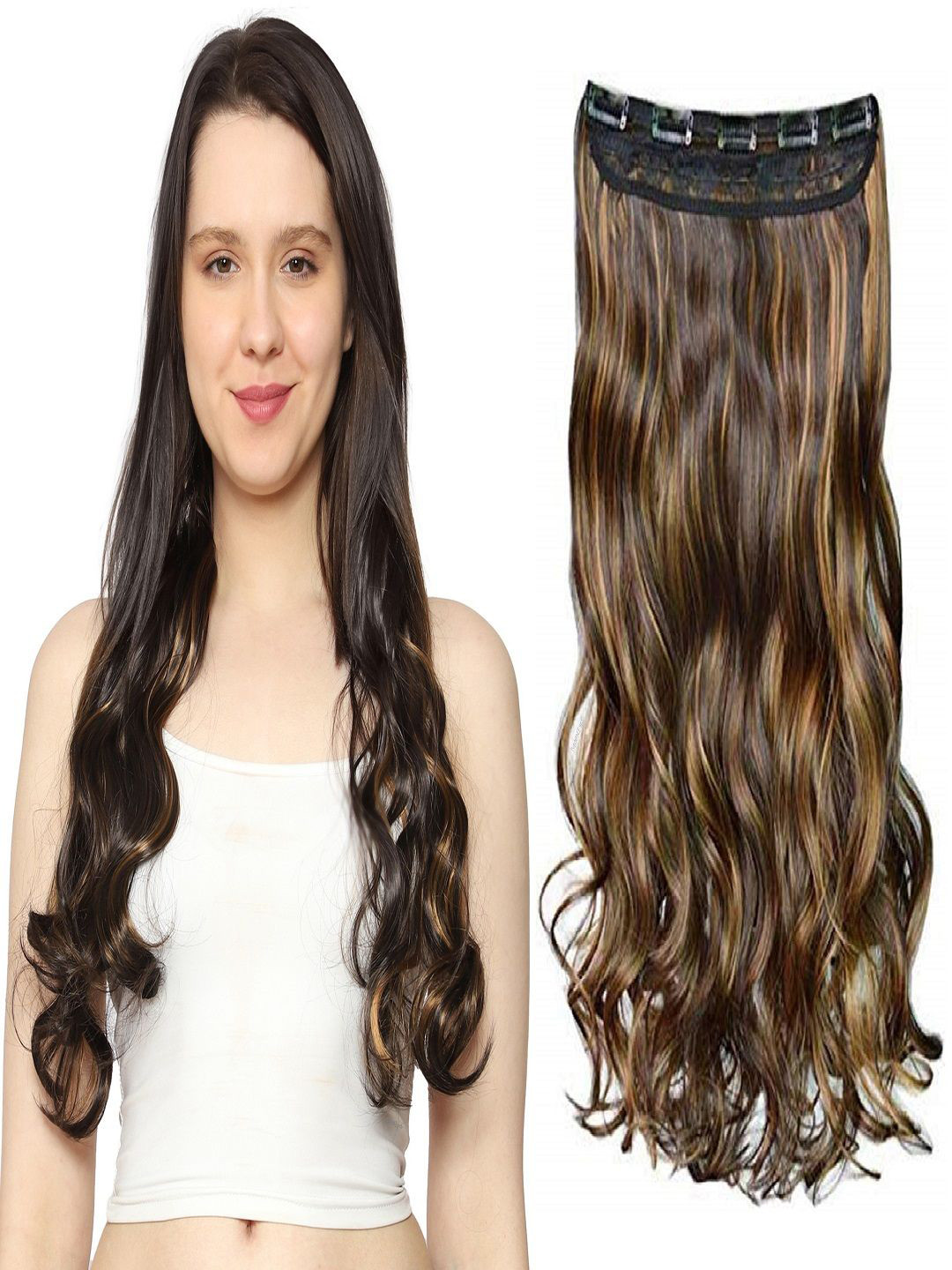 

MoonEyes 5-Clip Highlighted Curly Wavy Hair Extension - Golden, Gold