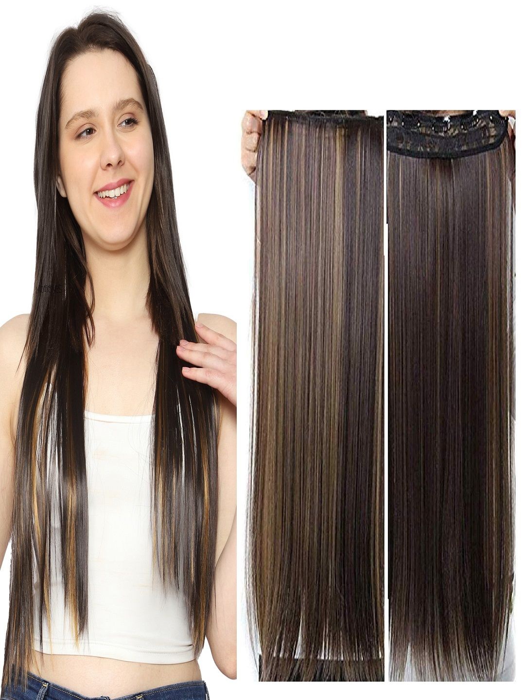 

MoonEyes 5 Clip Straight Golden Highlighted Hair Extension, Multi