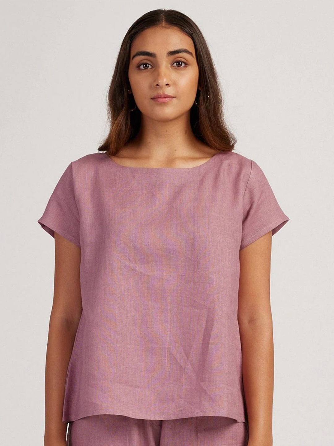 

Creatures of Habit Women Linen Boat Neck Top, Pink