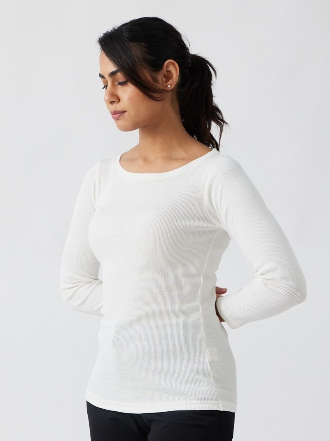 

Creatures of Habit Ribbed Boat Neck Top, White