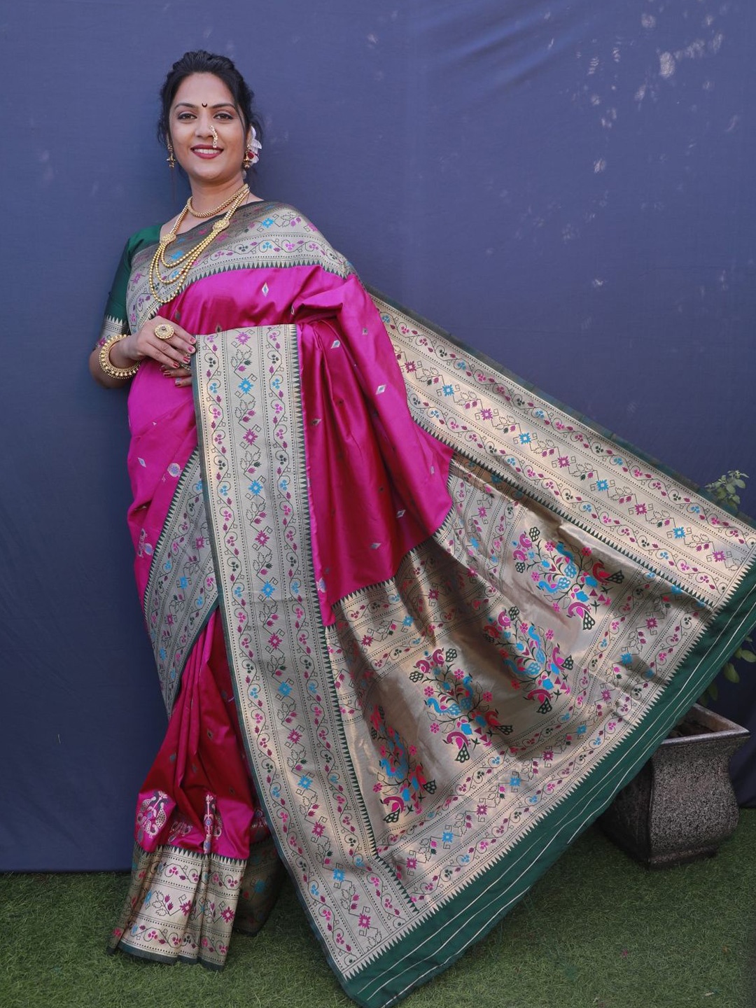 

LeeliPeeri Designer Woven Design Zari Silk Blend Paithani Saree, Pink