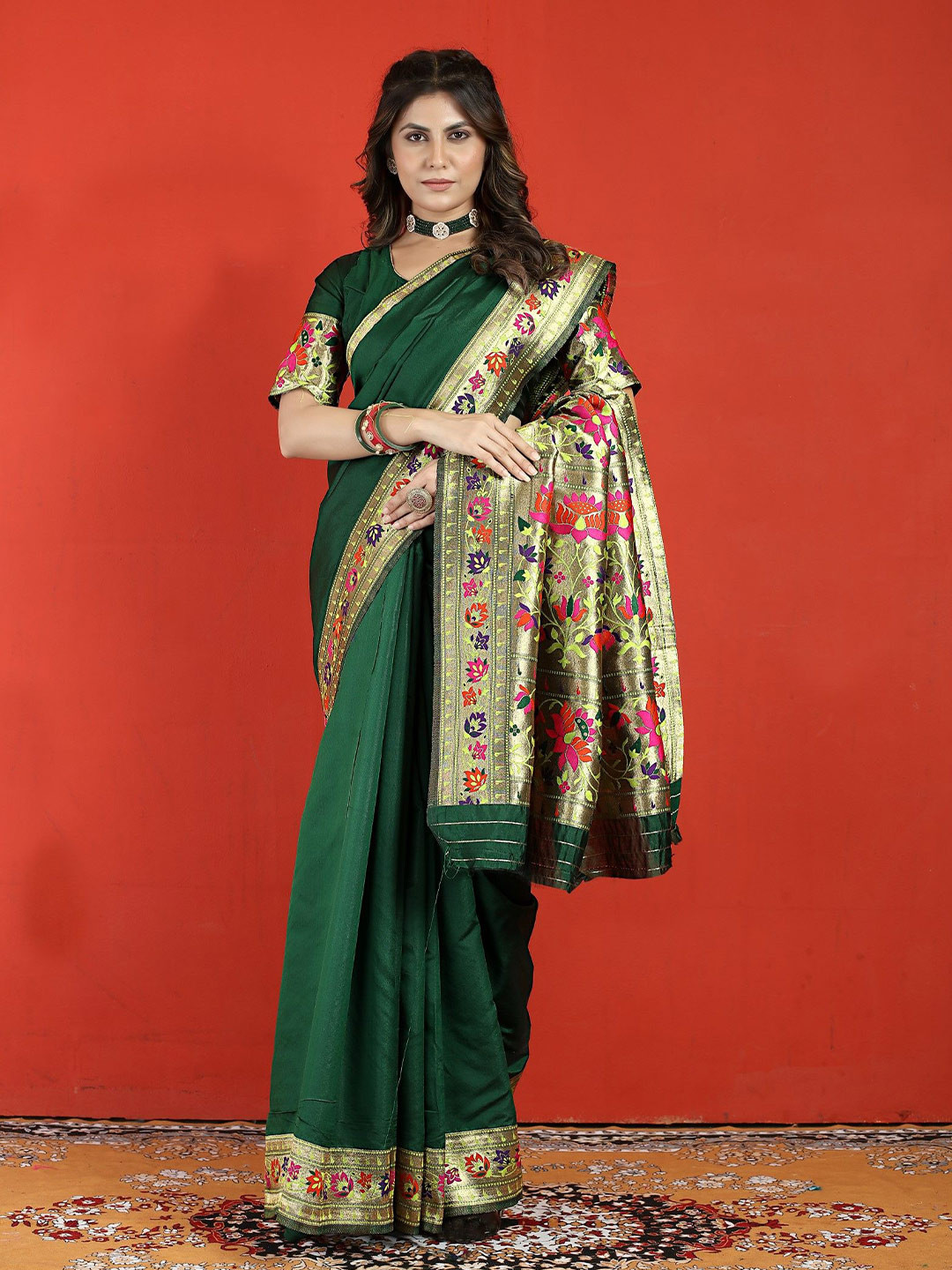 

LeeliPeeri Designer Zari Silk Blend Designer Paithani Saree, Green